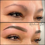 Before and after Powder Brows at Radiant Ink Torrance — natural arch correction.