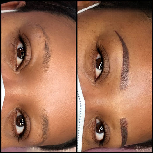 Comparison of natural brows and nano-enhanced brows, emphasizing subtle enhancement in Torrance, CA