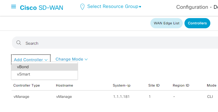 Adding controllers to vManage