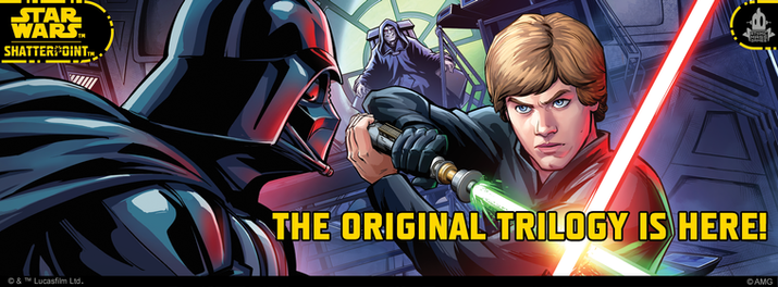 Online ad featuring Star Wars: Shatterpoint promotional art, Luke Skywalker, Darth Vader and the Emperor