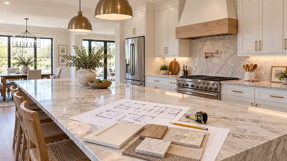Remodeled kitchen with marble tops