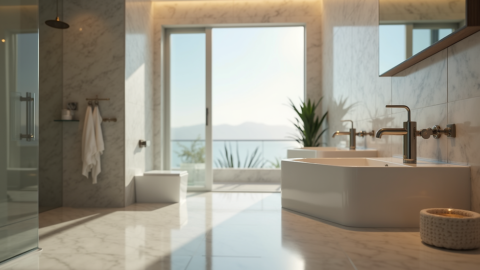 Eye-level view of a modern bathroom with elegant fixtures