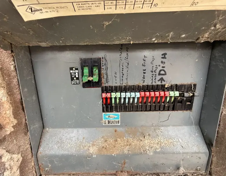 A Zinsco electrical panel with breaker switches.