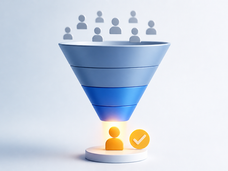 Graphic showing bottom of a marketing funnel as the place where you make money