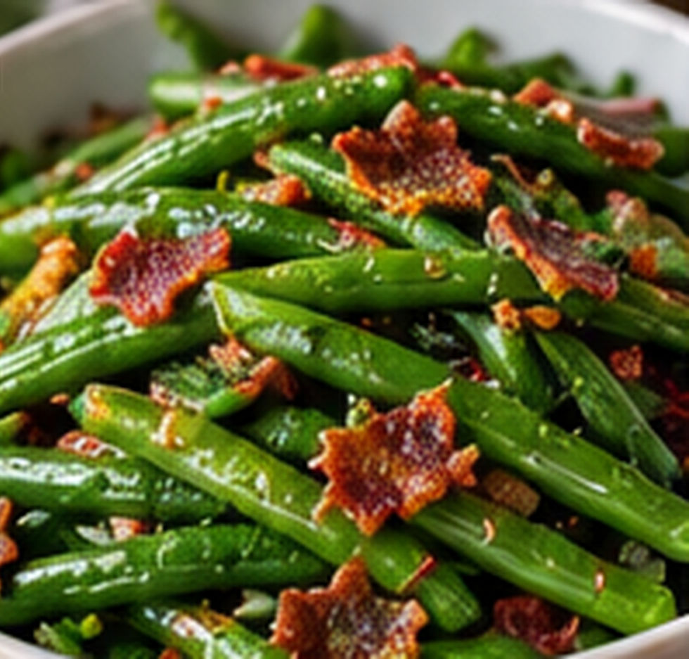 Green beans with bacon — illustrative food image