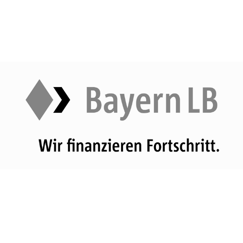 Logo der BayernLB mit dem Slogan Wir finanzieren Fortschritt