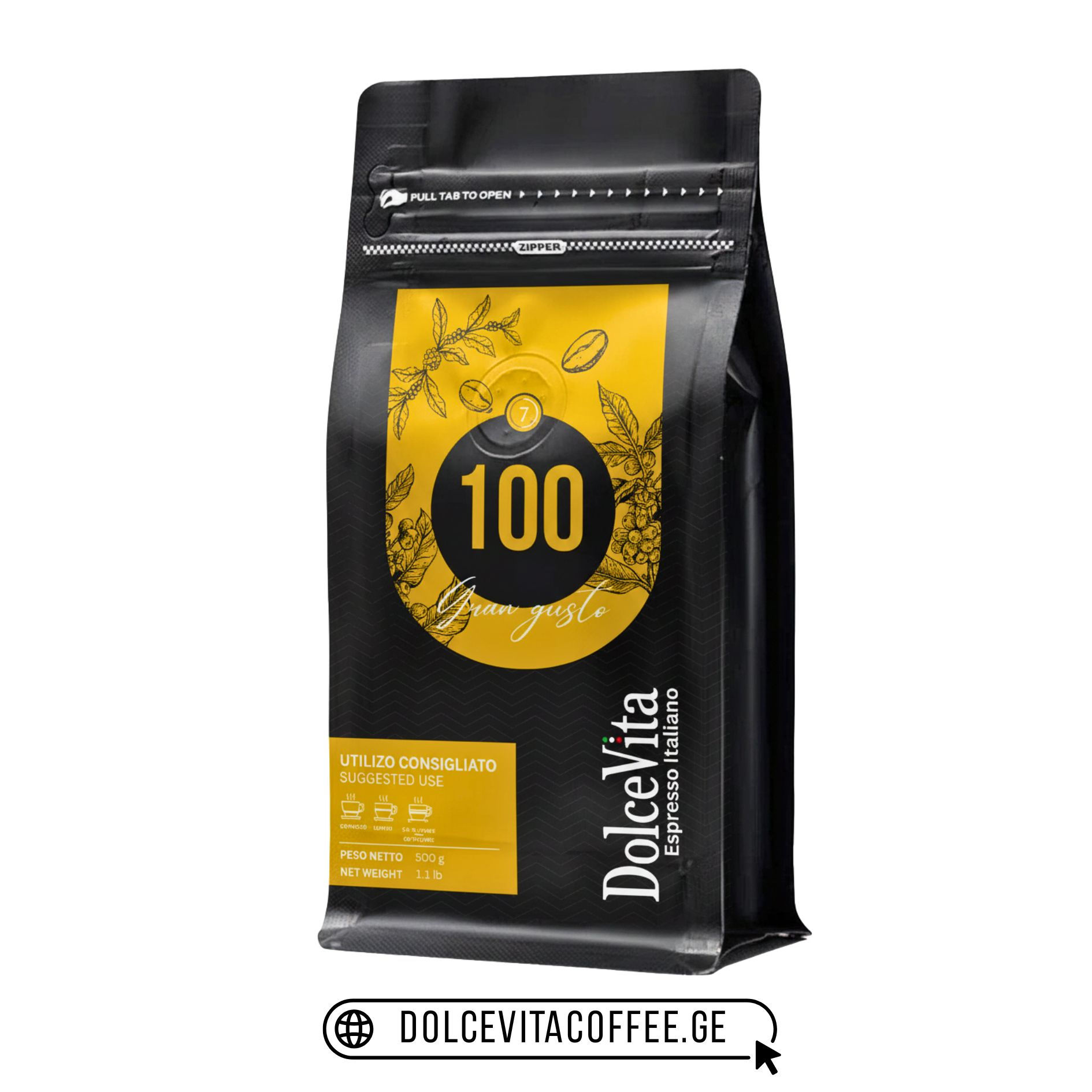 ყავის მარცვლები 500გრ, DolceVita Gran Gusto 100% არაბიკა - პრემიუმი