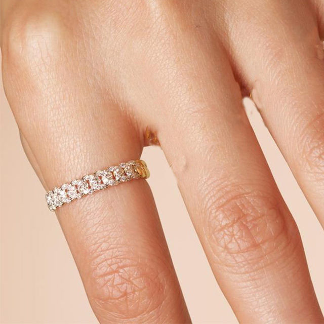 Thumbnail: Minimalist DEBORAH ring with cubic zirconia and crystal in a gold tone