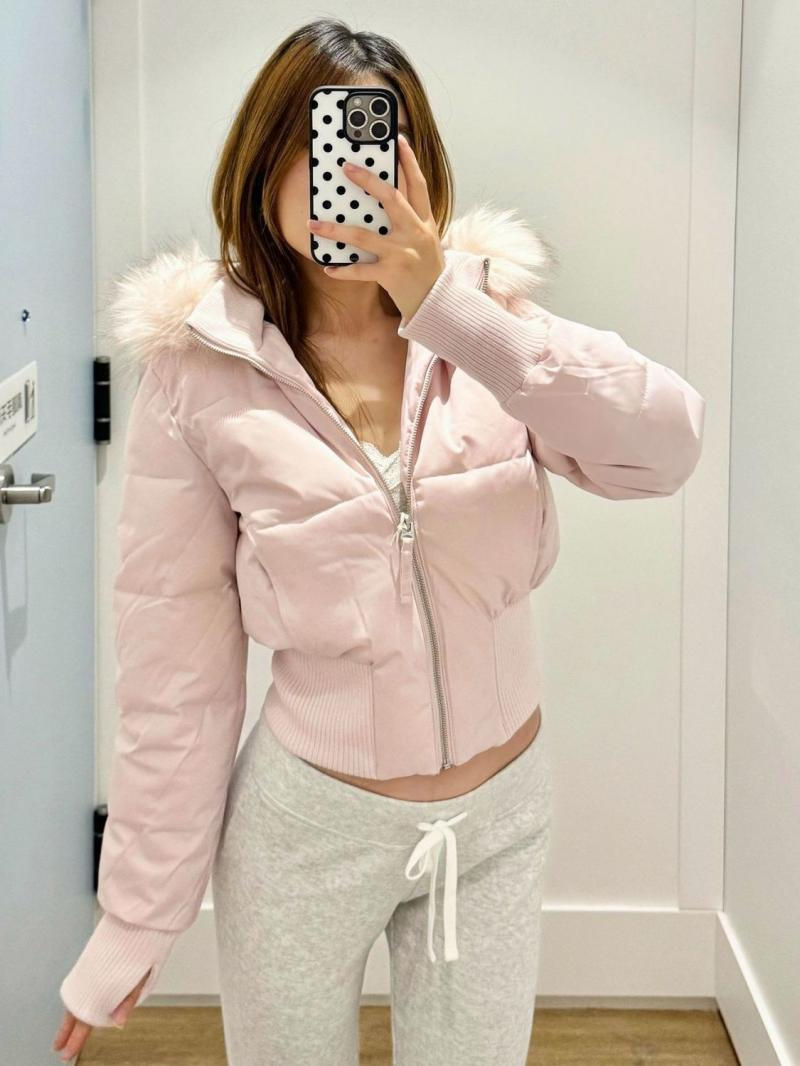 Thumbnail: Cotton jacket with a faux fur collar, zipper, and thick lining.