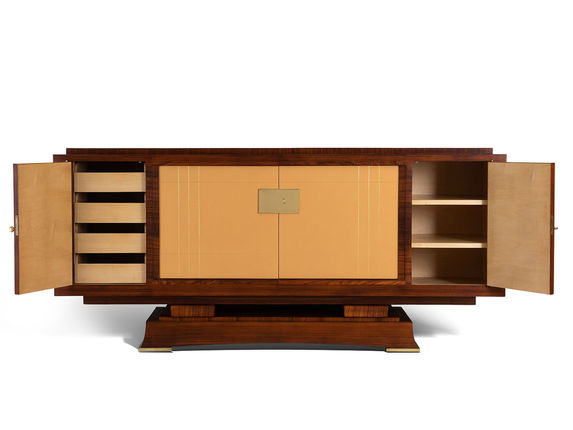 An exceptional sideboard cabinet by Alfred Porteneuve, veneered in exquisite ash burl, circa 1937