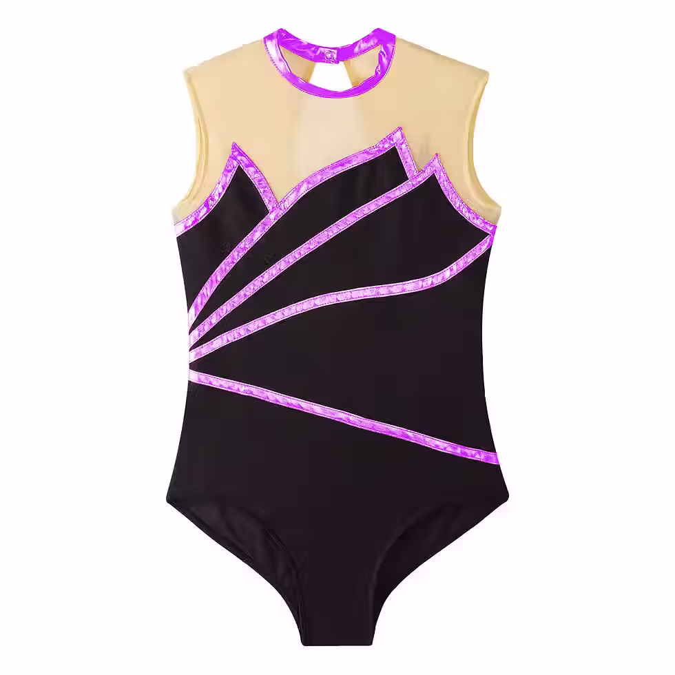 Thumbnail: Girls Metallic Striped Sleeveless Gymnastics, Dance or Skating Leotard
