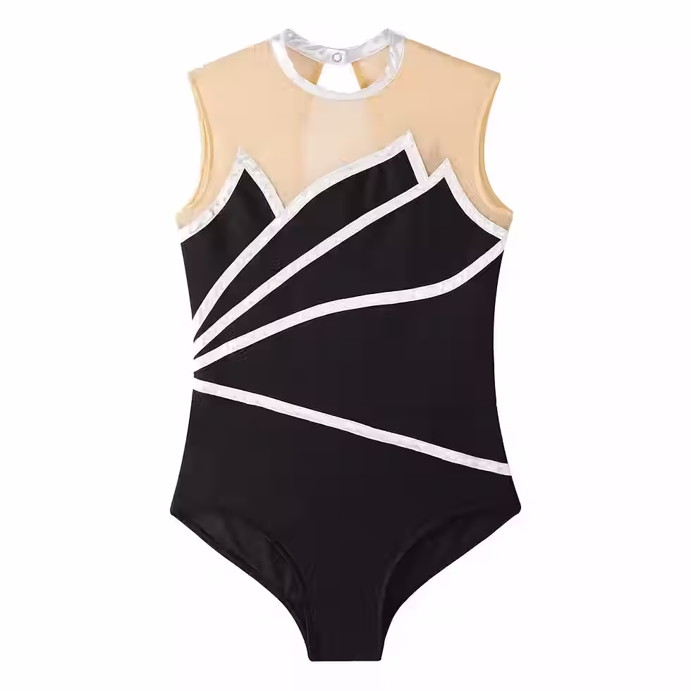 Thumbnail: Girls Metallic Striped Sleeveless Gymnastics, Dance or Skating Leotard