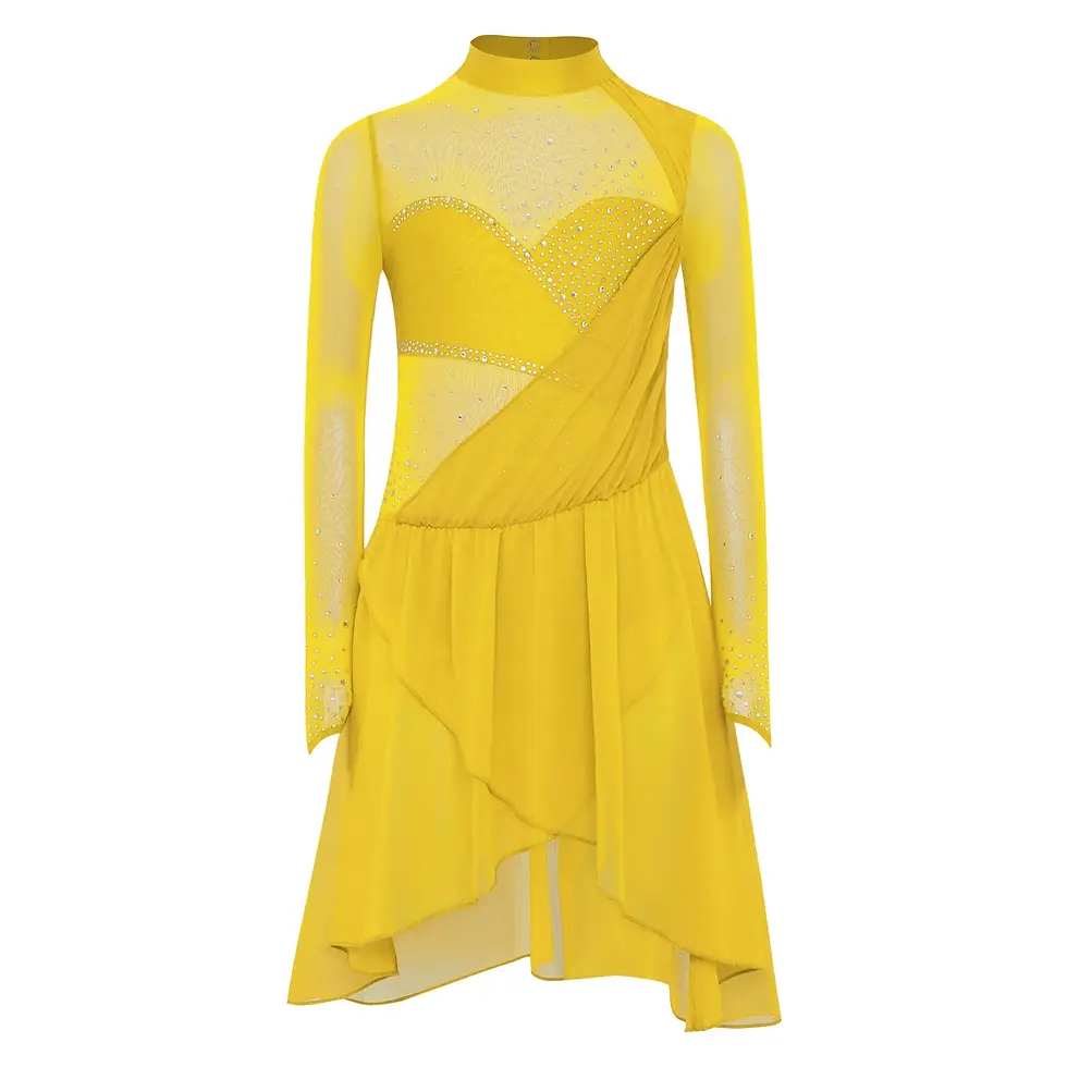 Thumbnail: Girls Figure Skating Dance Dress with Rhinestones and Asymmetrical Skirt