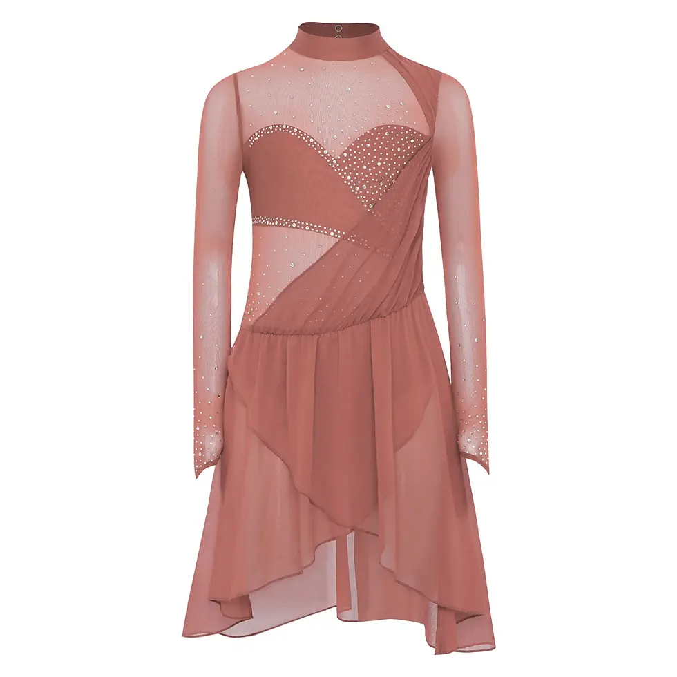 Thumbnail: Girls Figure Skating Dance Dress with Rhinestones and Asymmetrical Skirt