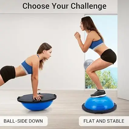 Miniatura: 60cm Half Yoga Balance Ball with Non-Slip Base, 2 Bands, Pump & Extra Balls