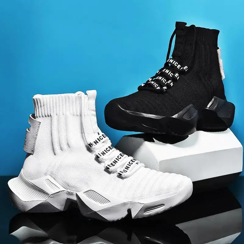 Thumbnail: Men's High Top Knit Sports Sock Running Sport Shoes