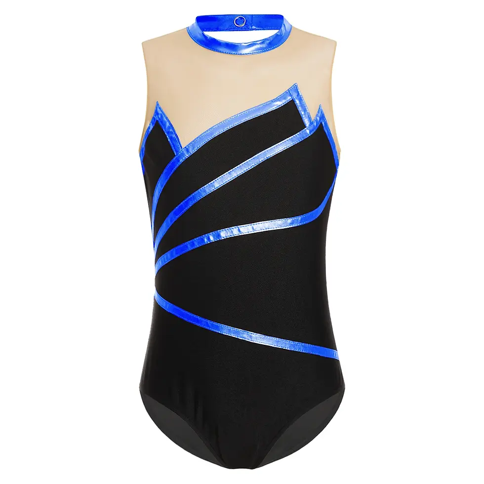 Thumbnail: Girls Metallic Striped Sleeveless Gymnastics, Dance or Skating Leotard