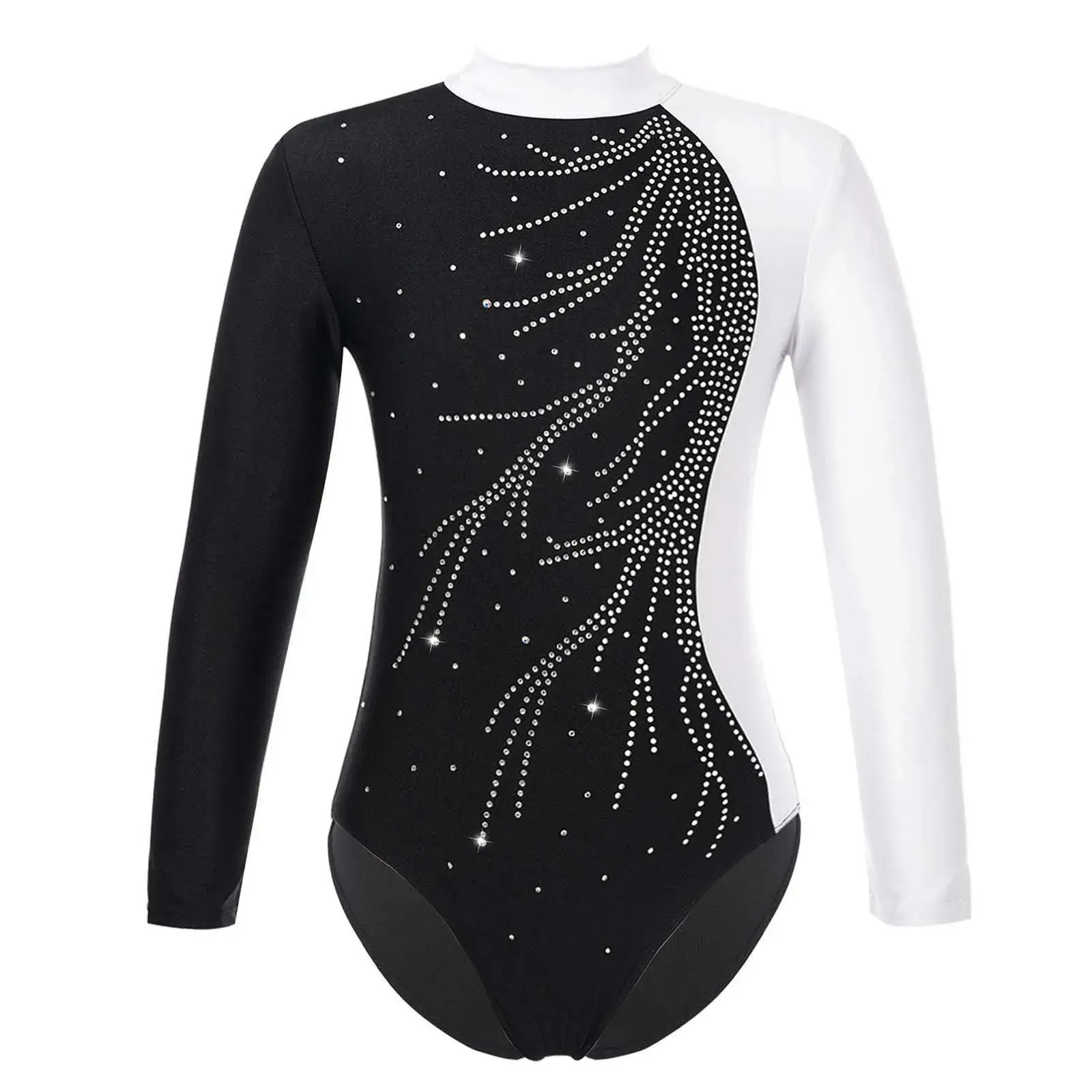 Kids Girls Gymnastics Leotard Shiny Faux Diamonds Ballerina Dance Costume