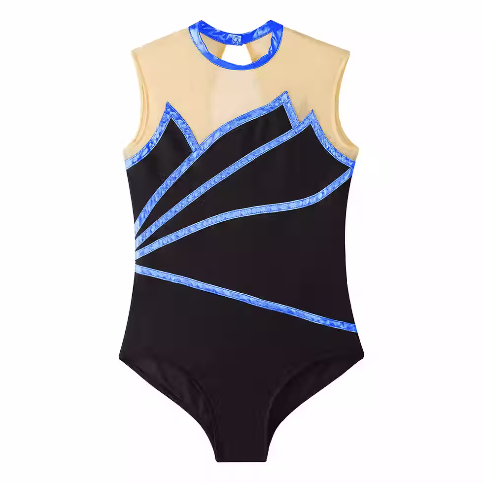 Thumbnail: Girls Metallic Striped Sleeveless Gymnastics, Dance or Skating Leotard
