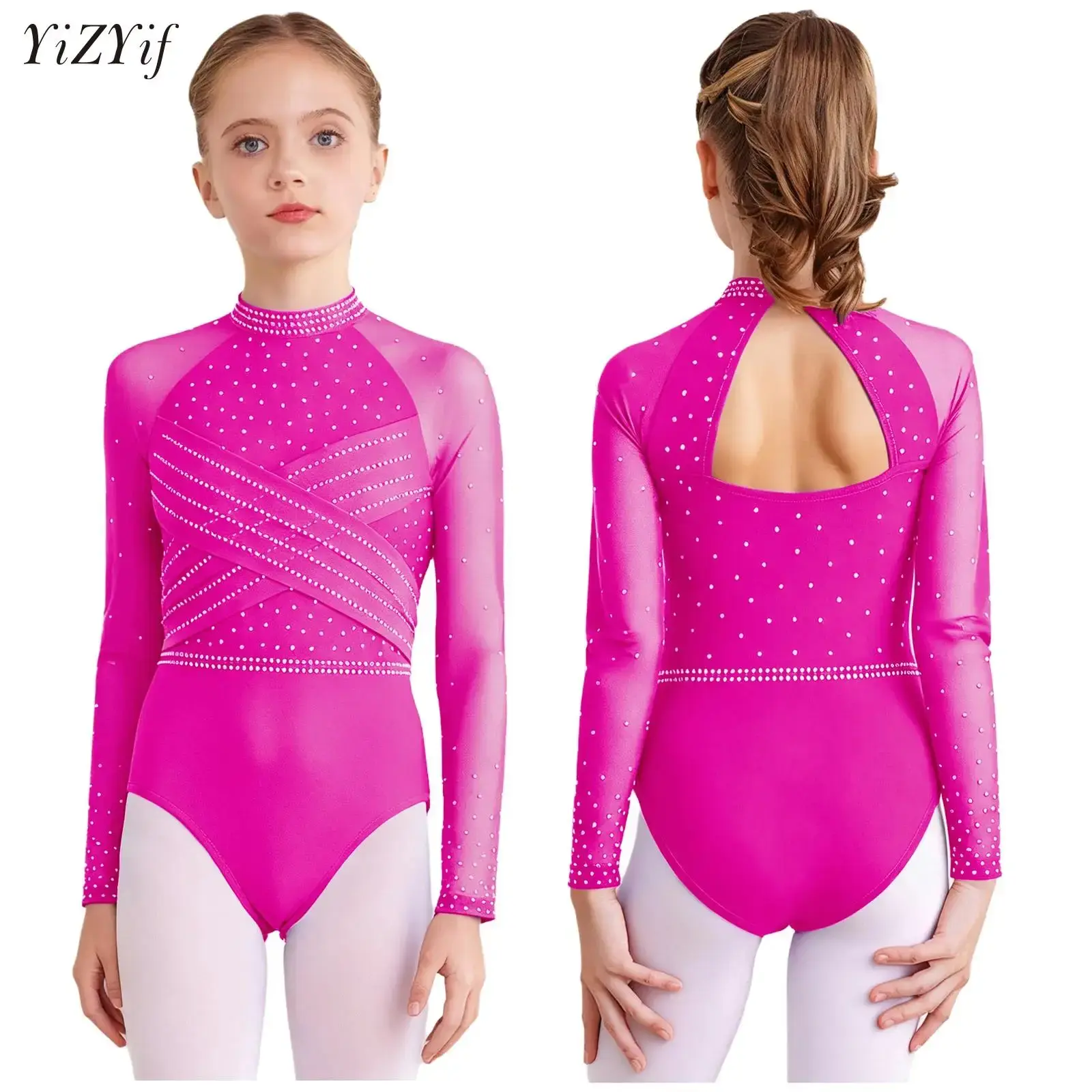 Girls Figure Skating Performance Leotard with Rhinestones