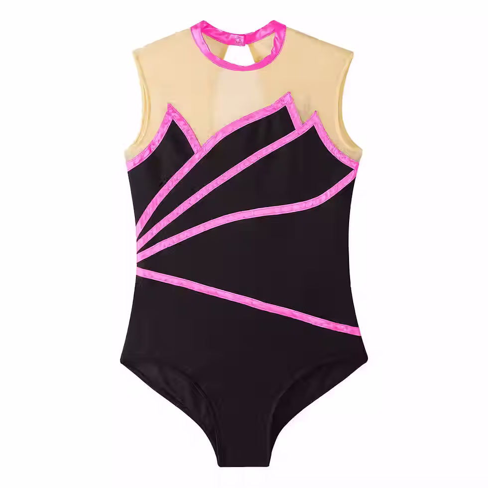 Thumbnail: Girls Metallic Striped Sleeveless Gymnastics, Dance or Skating Leotard