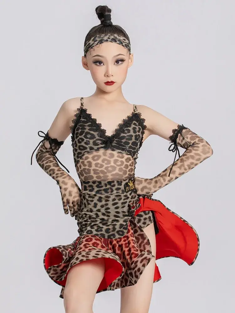 Thumbnail: Girls Latin Styled Leopard Print Dance Performance Costume