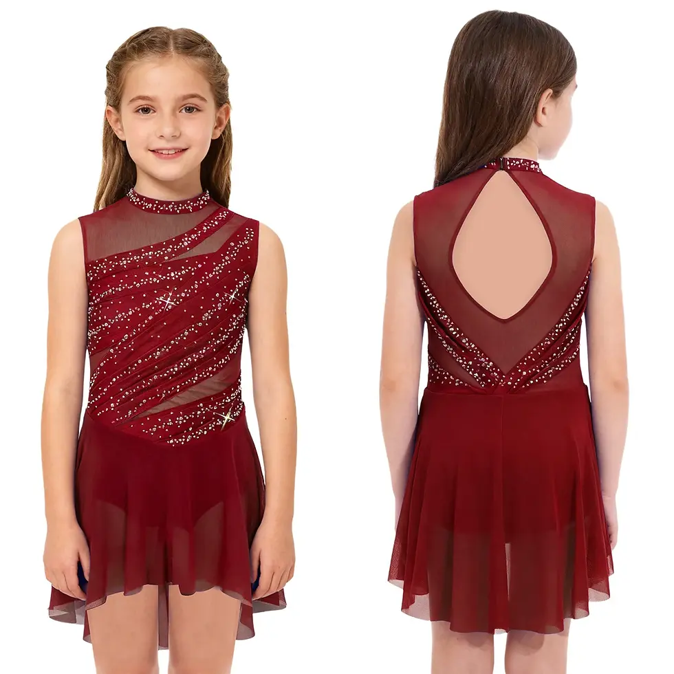 Thumbnail: Girls Sleeveless Lyrical Dance Dress with Rhinestone and Mesh High-Low Skirt