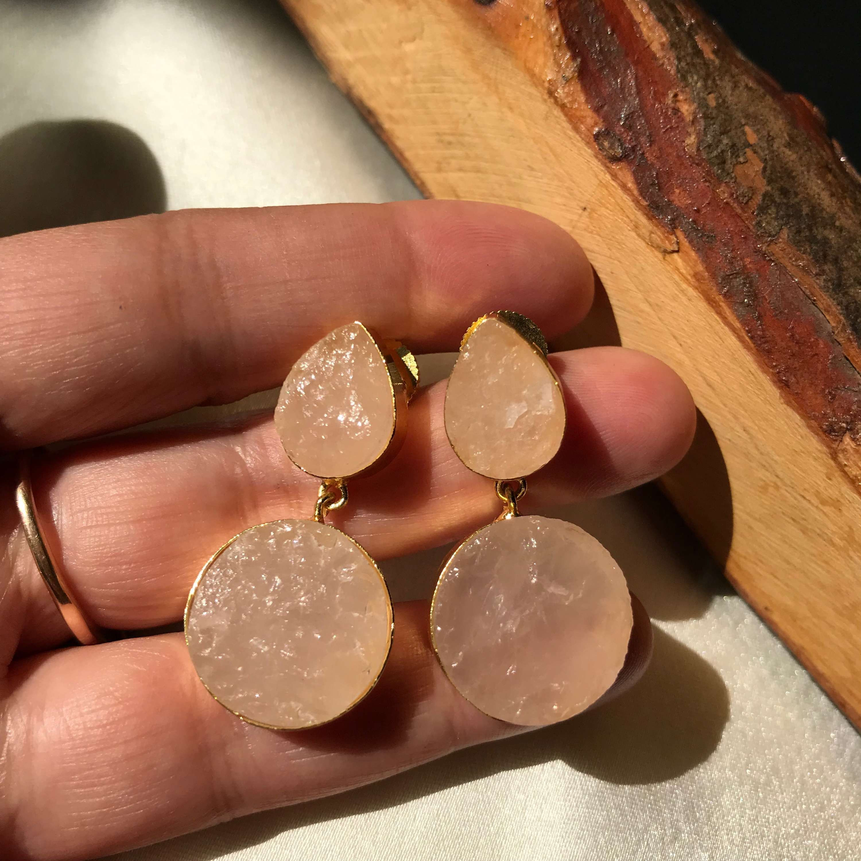 Merlin (Raw Rose quartz earrings )