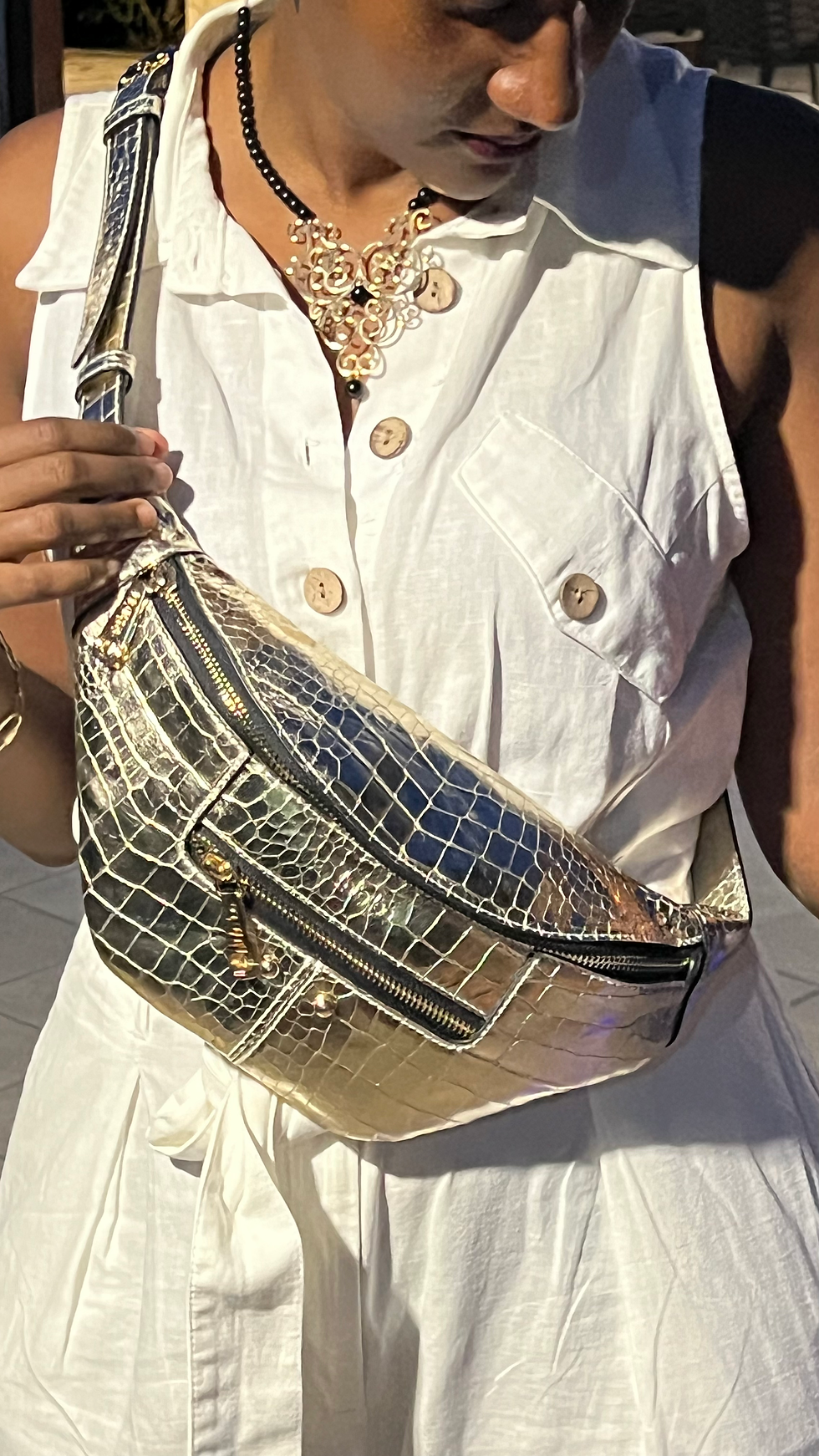 Miniature : TRIOMF - Sac banane porté croisé/taille - Cuir impression croco