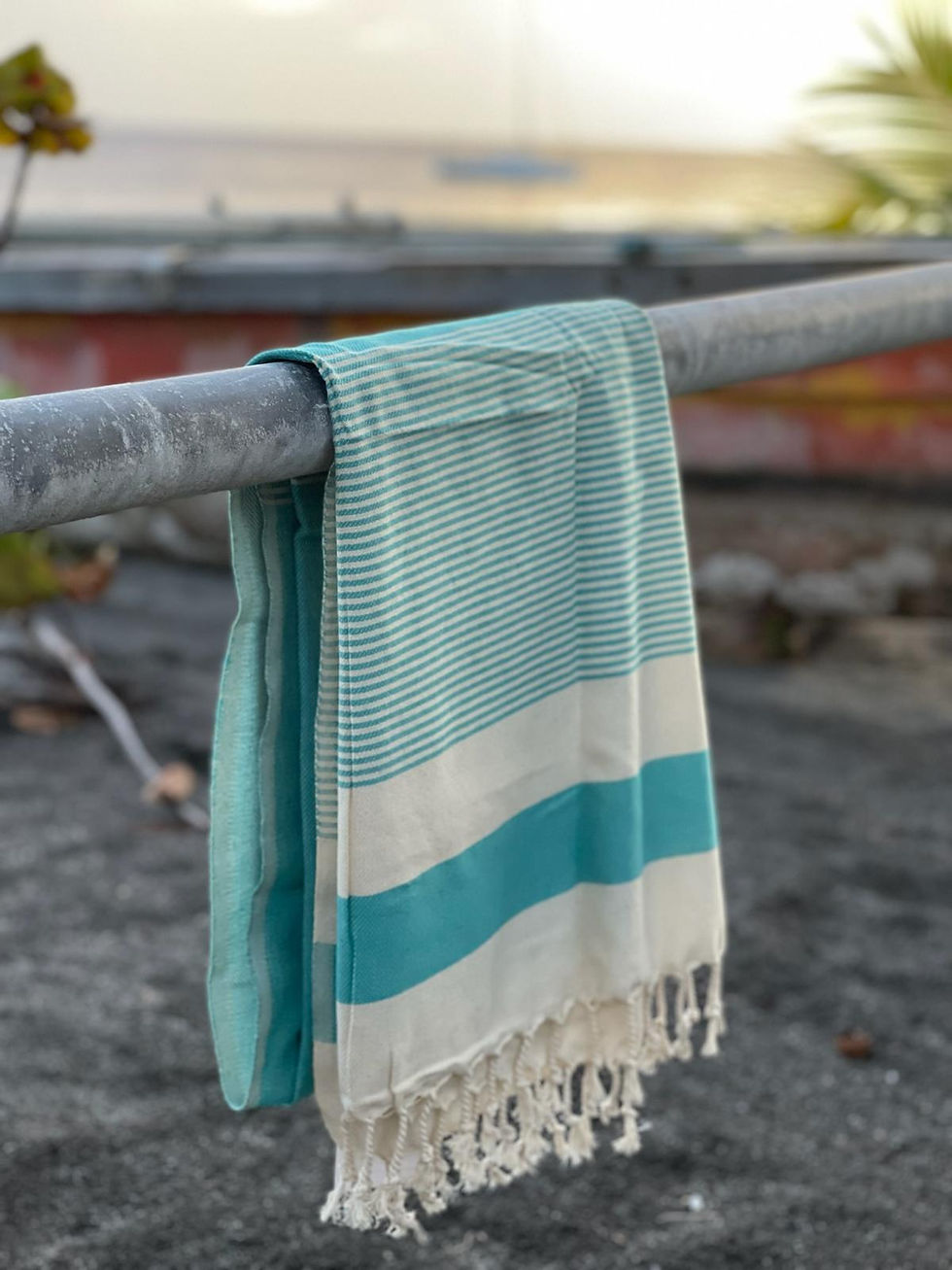Miniature : HERA Plaid-Serviette de plage ou pic pic en coton bordures franges