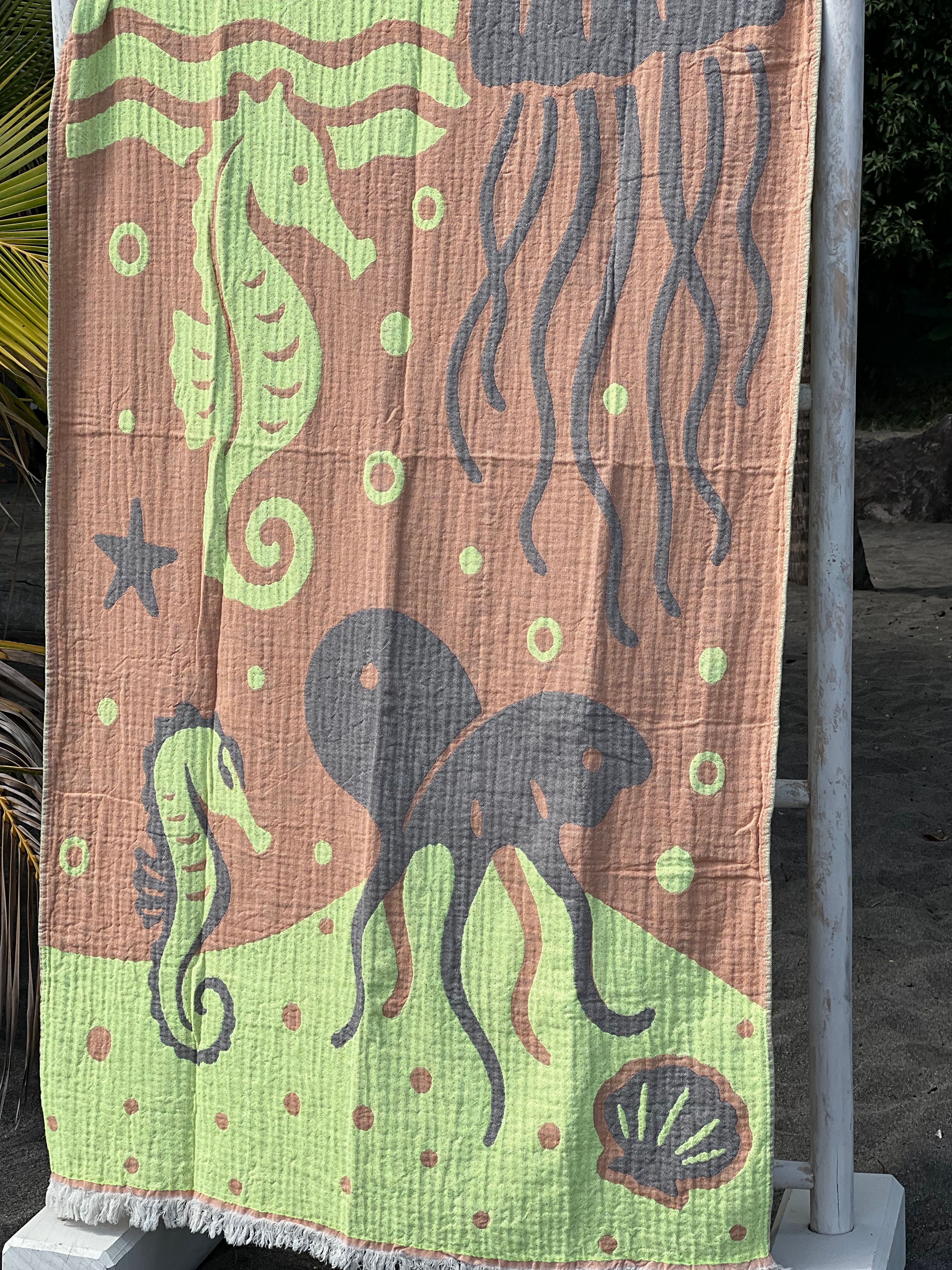 SEAHORSES  - FOUTA - HYPOCANPE - Jaune fluo - Corail - Taupe