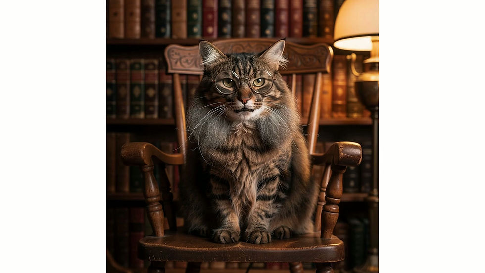 Professor Sage, a distinguished tabby cat, presenting a weekly Did You Know cat fact video