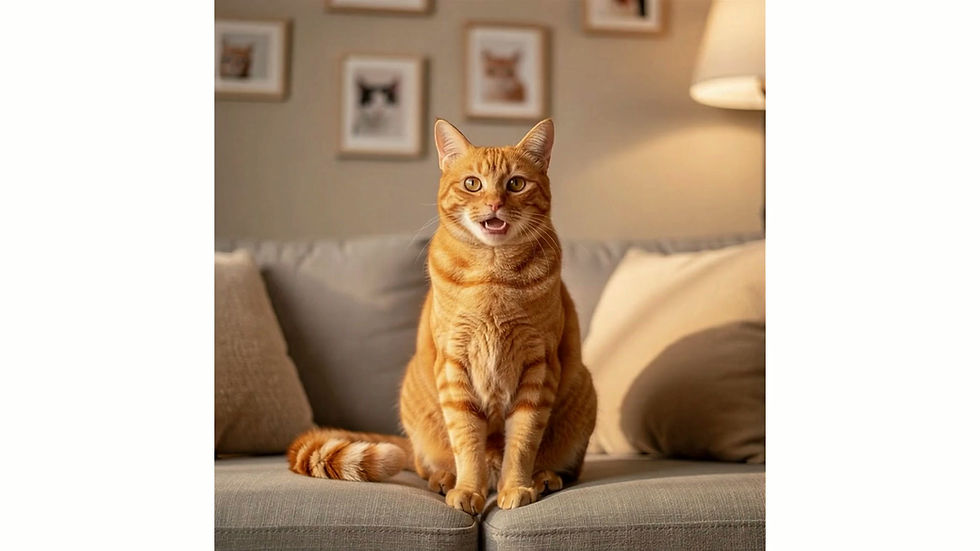 Catto, a ginger cat, presenting a weekly cat joke video