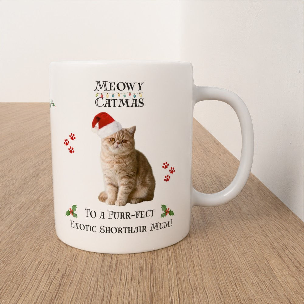 Exotic Shorthair Meowy Christmas Breed Mug — Cat Mum, Mom or Dad