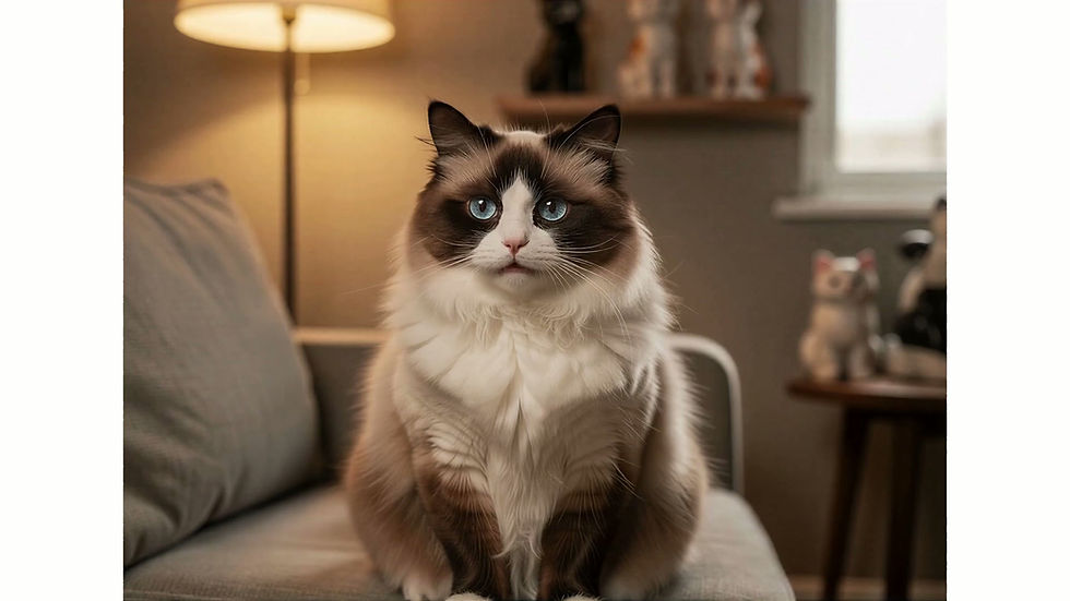 Kiara, a Ragdoll cat with blue eyes, presenting a weekly cat quote video