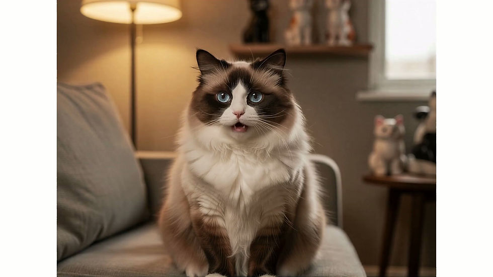 Kiara, a Ragdoll cat with blue eyes, presenting a weekly cat quote video