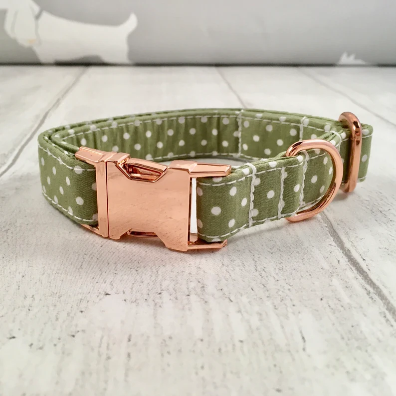 Thumbnail: Olive Green Spotty Dog Collar | Dog Collar and matching Lead