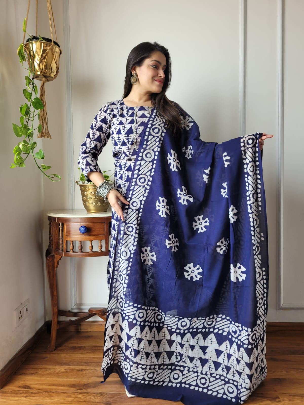 Hand block Print Cotton Suit with Cotton Dupatta