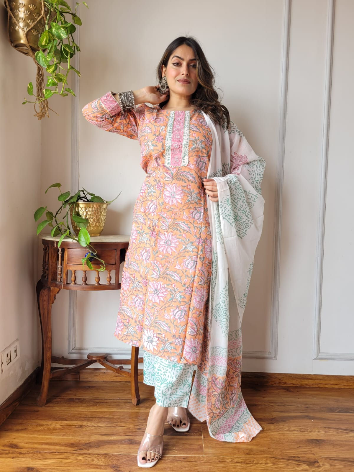 Hand block Print Cotton Suit with Cotton Dupatta