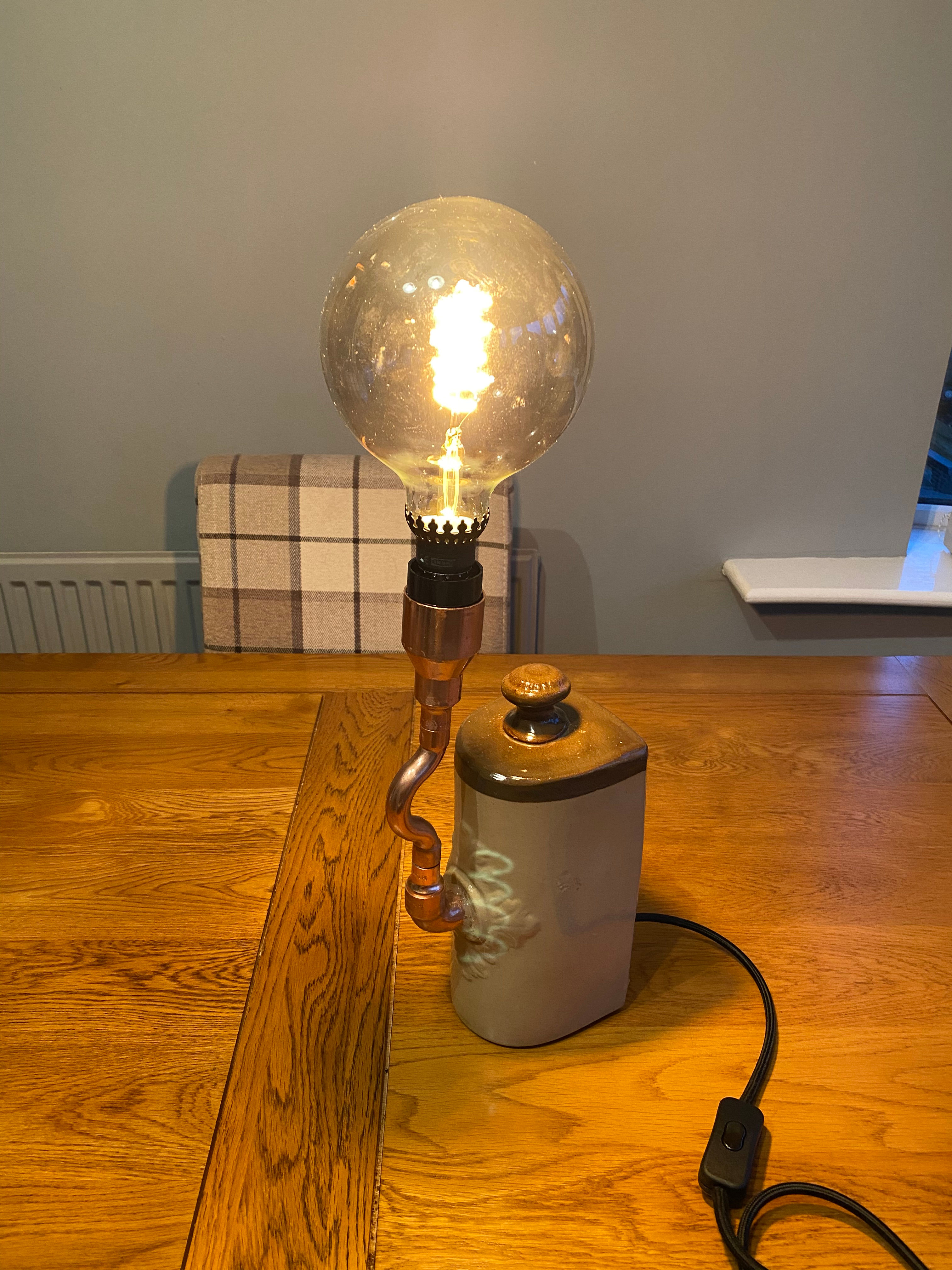 Steampunk inspired Bourne Denby Stoneware hot water bottle LED Lamp