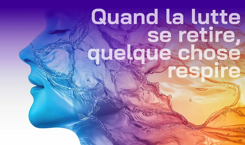 Illustration symbolique de la fatigue de l'âme : profil de femme sereine et vagues d'eau colorées évoquant le soulagement et la respiration intérieure.