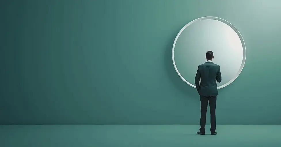 Code Karma - Lecture Dirigeant :faisant face à son reflet, image symbolique de posture de leadership et de prise de recul
