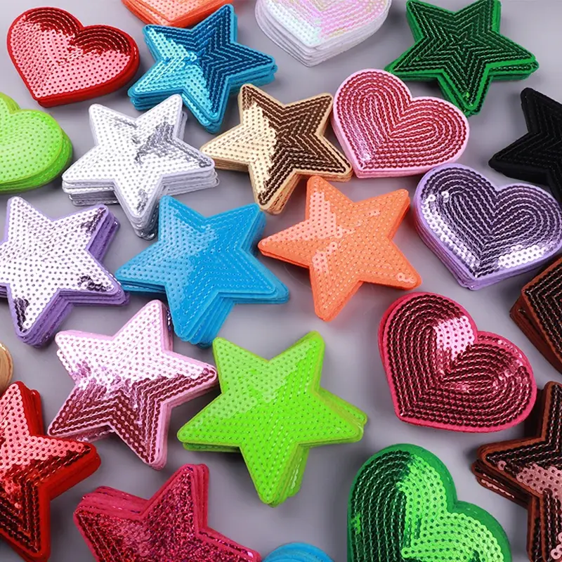 Thumbnail: 10PCS Sequin Five-Pointed Star/Hearts Iron on Patches