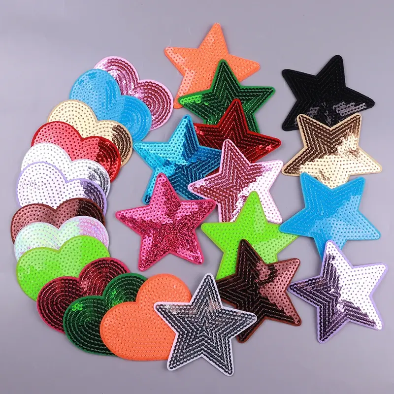 Thumbnail: 10PCS Sequin Five-Pointed Star/Hearts Iron on Patches