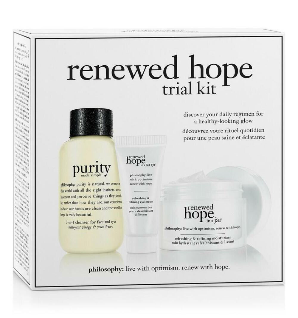 Philosophy Renewed Hope Trial Kit-3 Pieces Cleanser Moisturizer Eye Cream NIB