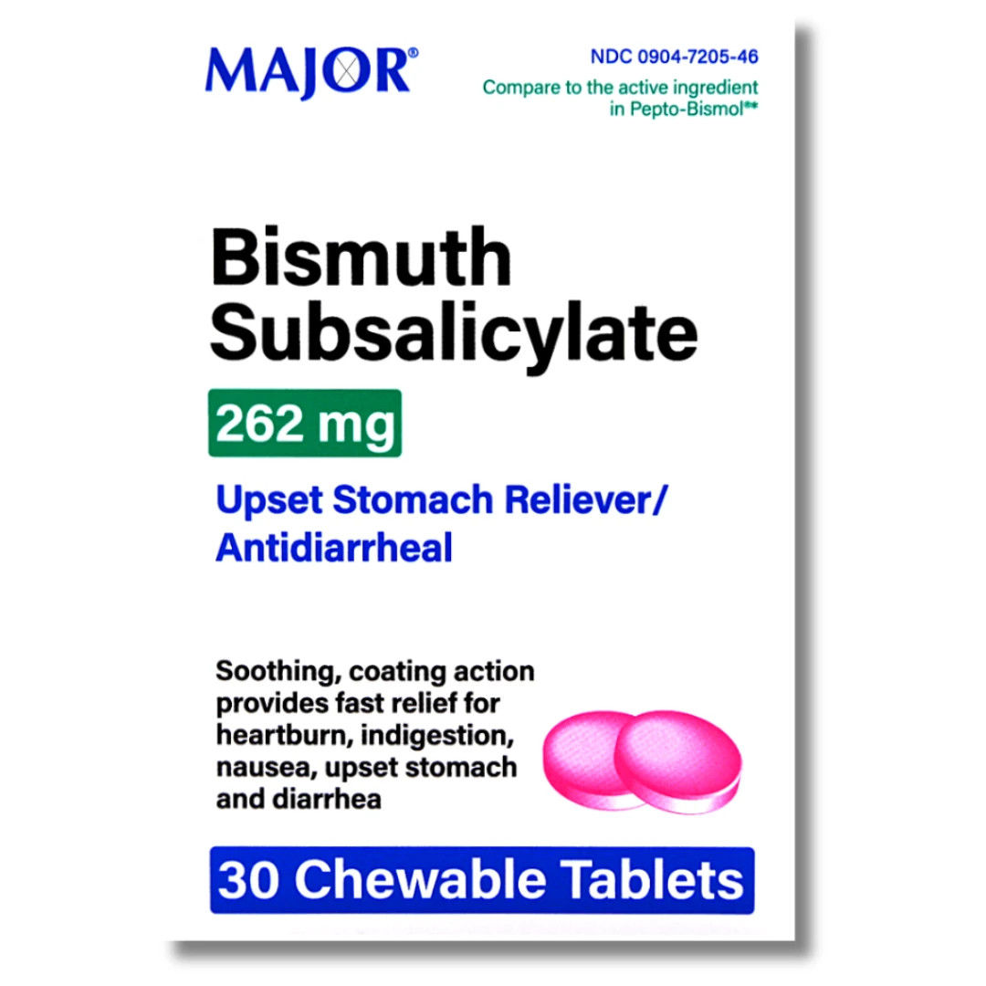 Major Bismuth Subsalicylate 262 mg - 30 Tablets | Pepto Bismol