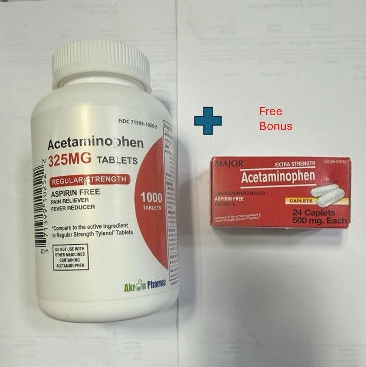 Pain Reliever Acetaminophen 325 mg 1000 Tablets 1+ Free Bonus