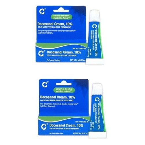 Docosanol 10% Cream Cold Sore/Fever Blister, Pack Of 2, Generic Abreva NIB