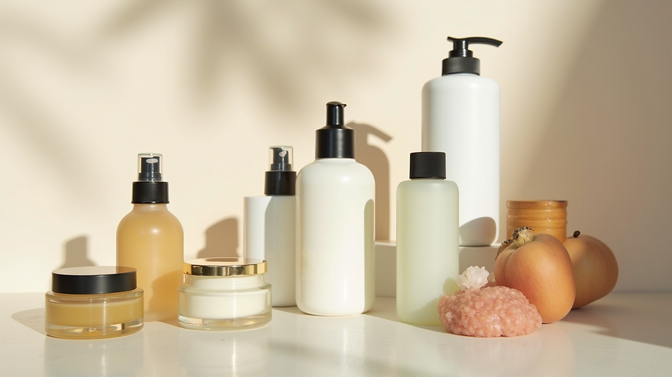 Close-up view of wellness and beauty products arranged neatly