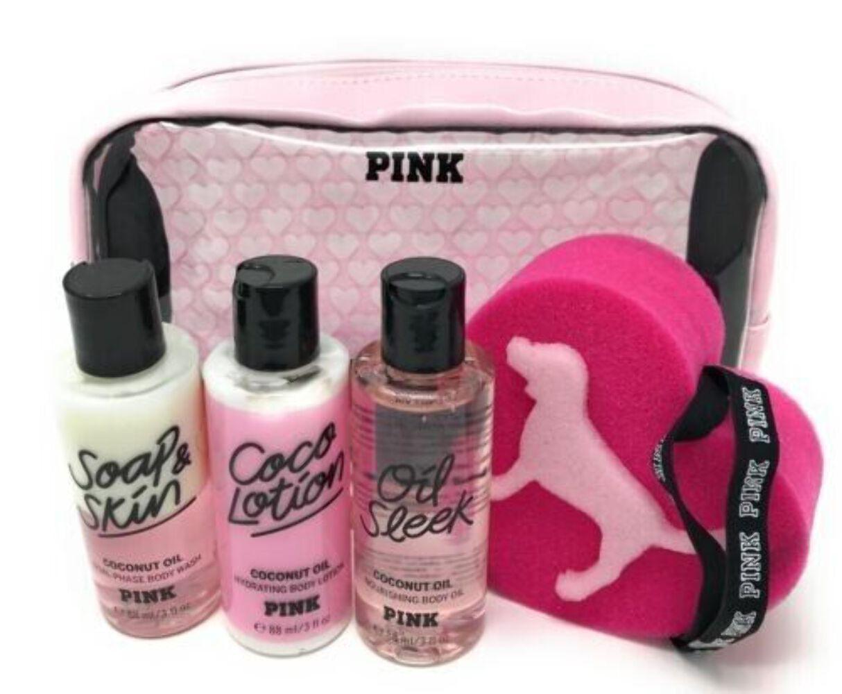 Victoria Secret PINK Coconut Oil Body Care 5 piece Travel Carry On Gift Set